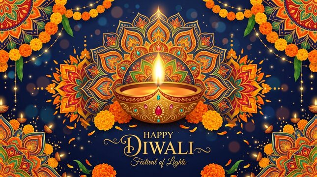 Happy diwali festival of lights greeting card design