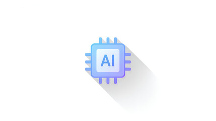 Fototapeta premium AI technology microchip icon in pastel blue and lavender