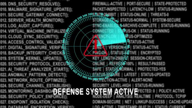 Cyber defense system active radar scanning code background, highlighting network security, monitoring protocol, threat, detection, and advanced, data protection interface, for enterprise it 
