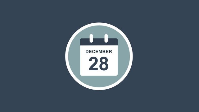 Minimalist flat calendar displaying december 28th date for business scheduling, digital planning, time management, appointment reminders, and seasonal event organization