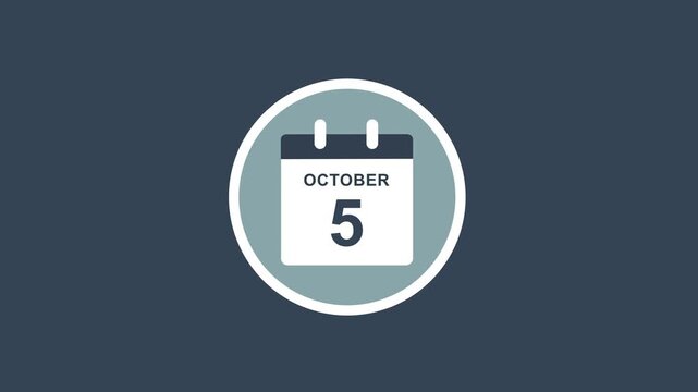Minimalist flat calendar animation featuring october 5th date for business scheduling, time management, project planning, digital marketing, and corporate event organization projects