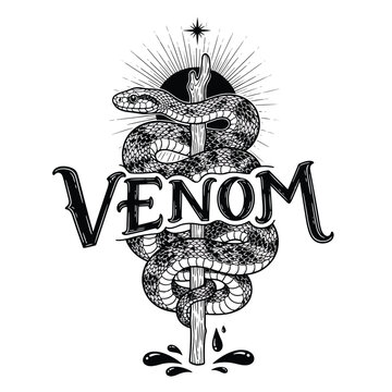 Venom Logo with Snake and Sword Illustration.