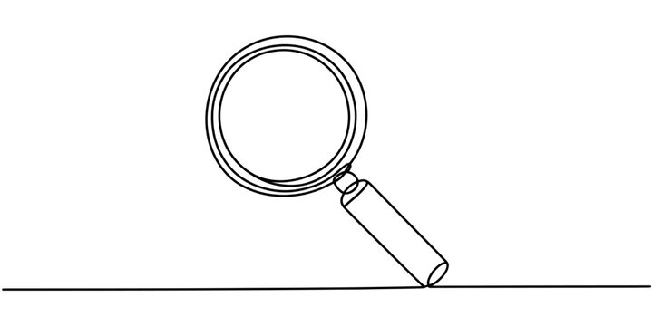 Continuous single line drawing of a magnifying glass isolated on a white background Vector, illustration