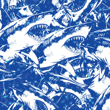 Graphic Pattern of Aggressive blue Sharks pattern design