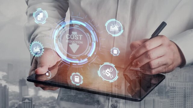 Cost reduction and cost saving through digital transformation, business cost optimization, operational cost reduction, financial savings, and resource efficiency strategy for business success. Funnel