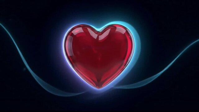 3D glossy red heart shape glowing on a solid black background love icon romance valentines design