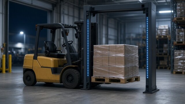 RFID portal gate scanning outgoing forklift load