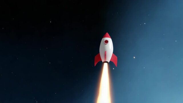 Animated Rocket Launch in Outer Space with Planets and Clouds