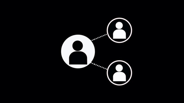  Link &times;Title:
Animated dot line representing with network connection person icon on a black background. Share work group people and human relationships icon. icon on black background.