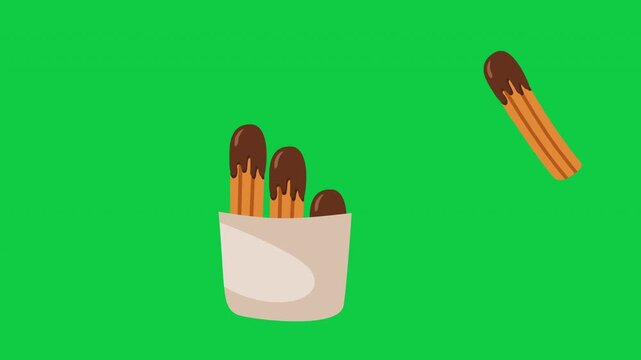 delicious churros with cinnamon and chocolate illustration