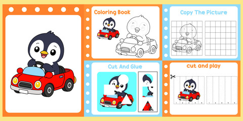 Fototapeta premium worksheets pack for kids a penguin vectors