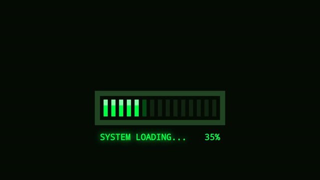 Retro Green Terminal Loading Bar Percentage Animation