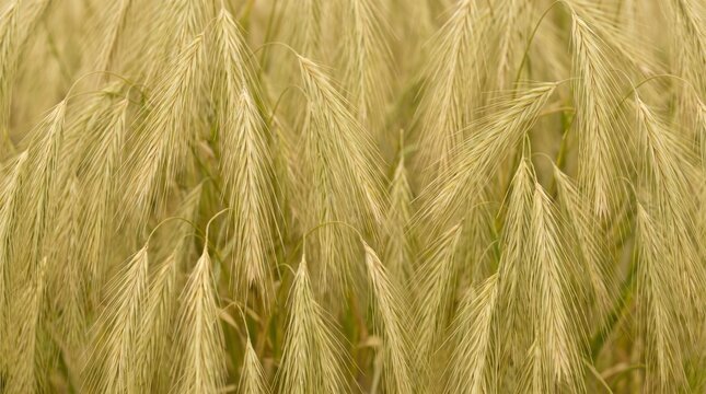 Dense wild oat crops growing in a field, natural golden cereal background
