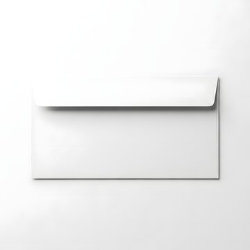 A plain white envelope with a metallic grey flap edge ready for addressing isolated on white background