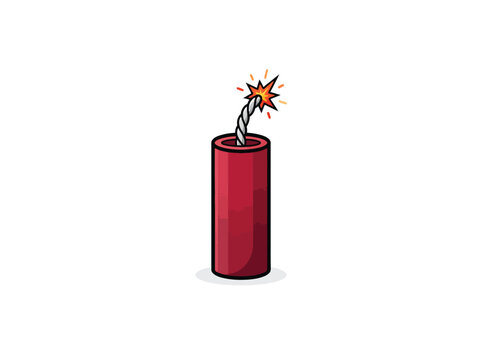 Red Cylindrical Firecracker With A Twisted Fuse, Bright Burning Spark, And Festive Explosive Design For New Year Celebrations, Holiday Events, And Fireworks Themes Vector Illustration