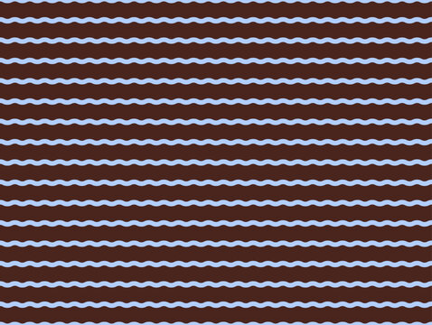 Seamless geometric pattern with abstract wavy horizontal lines in light blue and dark brown. Retro vector illustration for fabric textile print, wrapping paper, vintage wallpaper, and cute background.