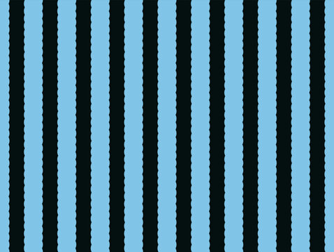 Seamless geometric pattern with light blue and black wavy vertical stripes. Retro abstract vector illustration for fabric textile print, wrapping paper, vintage wallpaper, and decorative background.