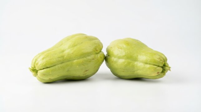 Two fresh chayote squash vegetables isolated on white background