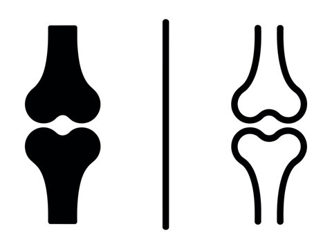 Human knee joint anatomy bone outline and black fill icon set with orthopedic skeleton isolated
