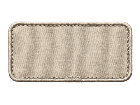 Beige rectangular fabric patch with embroidered border isolated on transparent background