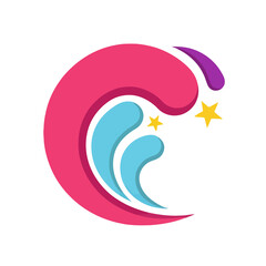 Obraz premium Abstract wave logo with stars and purple accent