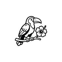 Fototapeta premium Stylized Toucan Bird Perched on Branch with Tropical Flower.