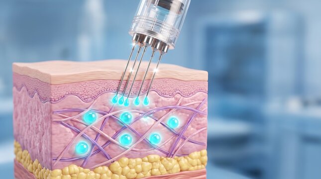 Microneedling Mesotherapy Injection into Skin Layers 3D Medical Illustration
