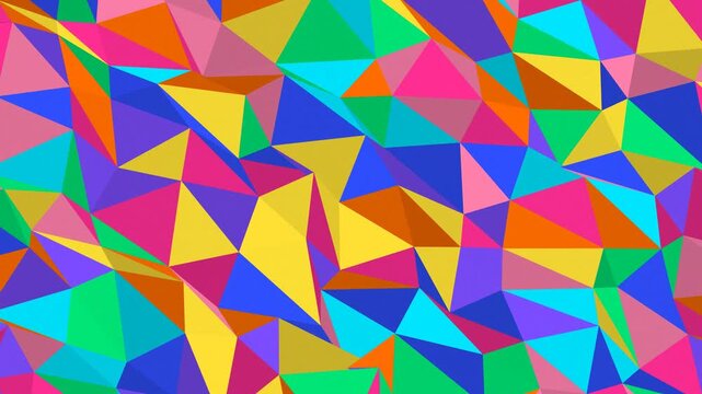 Seamless loop colorful retro candy low poly geometric triangle mosaic abstract background animation