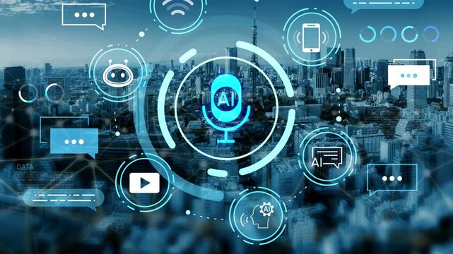 Futuristic Cityscape with AI Communication Icons and Digital Elements Representing Technology and Innovation in Modern Life. Entropy.