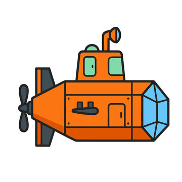 Orange cartoon submarine with propeller and periscope
