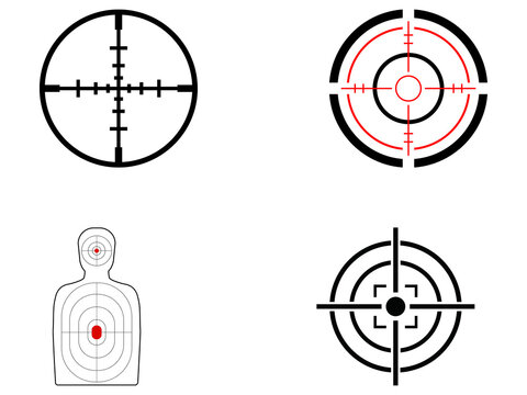 Four different types of crosshair targets for shooting png isolated on transparent background
