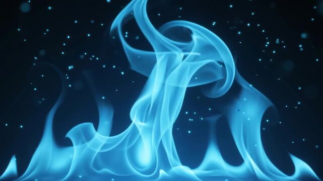 Stylized Blue Fire Flames Burning with Flying Sparks and Embers on Dark Background