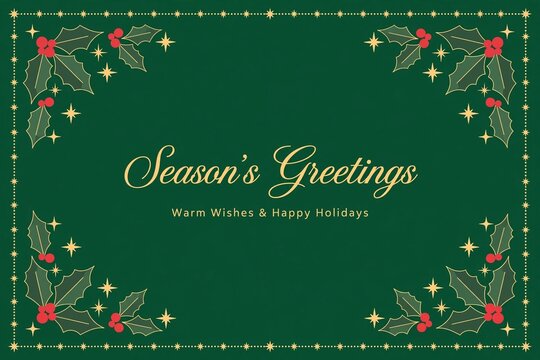 A festive greeting card design featuring elegant gold script text on a deep green background, Elegant Green Merry Christmas Card Design with Gold Star Frame 