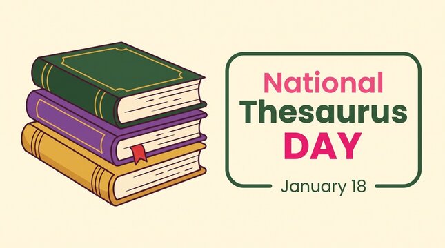National thesaurus day illustration with books and text