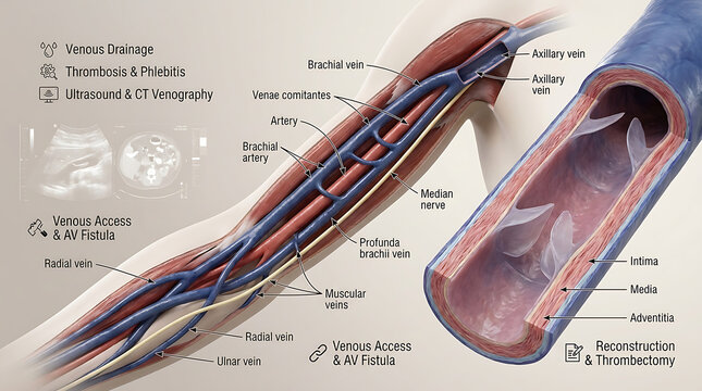 3D Photorealistic Complete Human Brachial Vein Anatomy with Venae Comitantes Tributaries and Upper Extremity Drainage