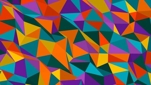 Seamless loop colorful retro wave low poly geometric triangle mosaic abstract background animation