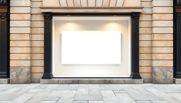 Blank storefront display in classic architecture