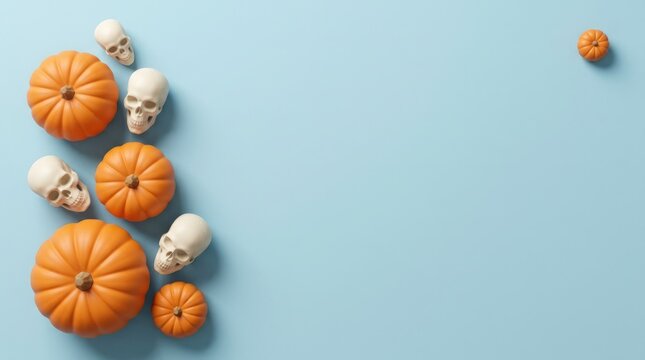 Pumpkins with skulls halloween decoration arrangement
