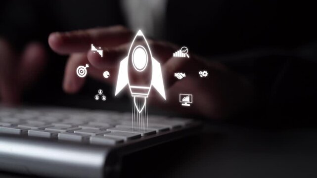 Startup launch and business growth concept, rocket symbolism, entrepreneurship, startup innovation, and early-stage success strategies for new business development and expansion. Muxer
