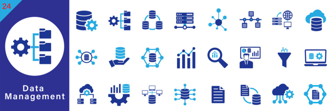 Data Management icon set. Data solid icon set. data management icons. data management vector illustration. 
