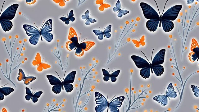blue and orange butterflies oil painting 