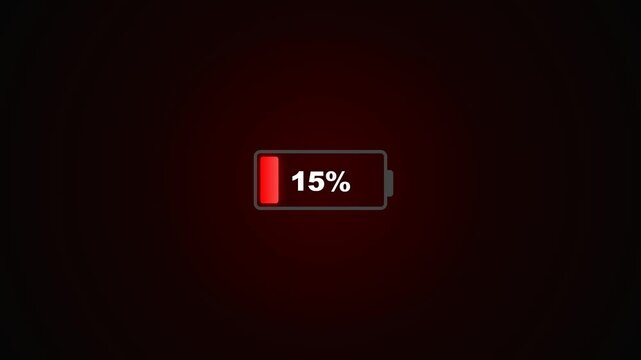Low battery icon showing fifteen percent charge on dark background