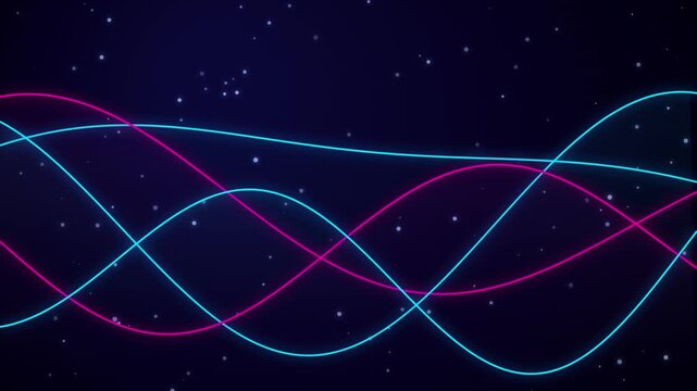 Neon Wave Motion Background Featuring Glowing Pink and Blue Sinusoidal Light Lines on Dark Backdrop