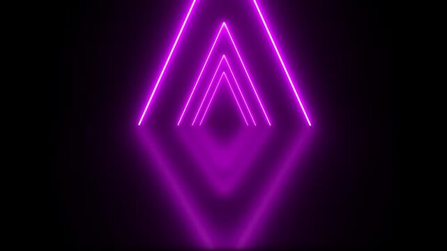 Abstract neon pink, flying forward through triangular corridor, tunnel, appearing. black background. Motion Graphic concept. animation