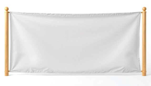 Blank white banner with wooden poles