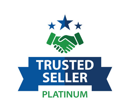 Platinum trusted seller badge featuring handshake icon and star symbols for ecommerce and business verification vector illustration