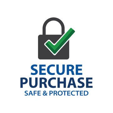 Secure purchase badge with padlock and green checkmark symbol Icon Vector Illustration