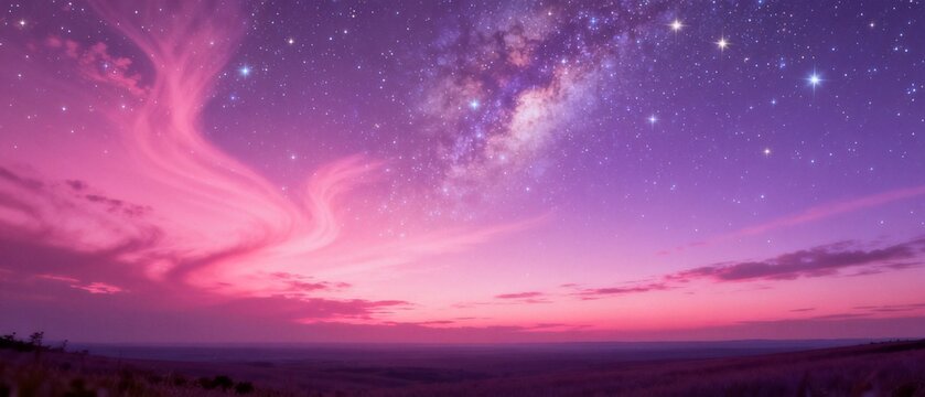 Vibrant Pink and Purple Milky Way Over Dark Horizon Under Dramatic Twilight Sky