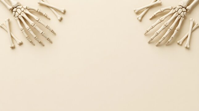 Spooky halloween composition a detailed 3d render of a skeleton hand with a minimalist beige background for festive designs