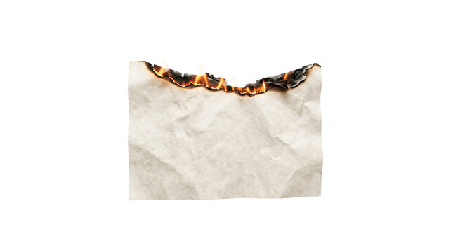 Burnt white paper piece with scorched edges for vintage scrapbooking and artistic document framing or creative message display.